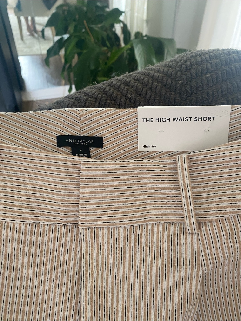 Ann Taylor Factory Striped High Waist Shorts in Beige & White